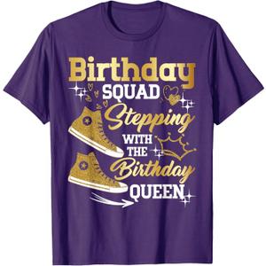 Birthday Squad Shoes Stepping with The Birthday Queen Party T-Shirt, XL, Purple