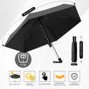 Automatic Travel Mini Umbrella, Compact Folding Small Pocket Umbrellas for Purse Wallet, UV Sun Rain Protection, Lightweight Portable Design Fits in Backpack for Women Men Kids (Black + Black)