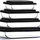Nestl 8pc Glass Baking Dishes for Oven, Glass Food Storage Containers with Lids, Leakproof Casserole Dishes for Oven with Lid, Cooking, Microwave Oven Freezer Safe Bakeware, 9x13 Lasagna Pan Black Only 3