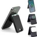Card Holder,MagSafe Compatible Card Holder with Wireless Charging, Magnetic Wallet,Magnetic Phone Wallet Stand, Charges for iPhone 17/16/15/14/13 Series, Smartwatch, Vegan Leather (Black)