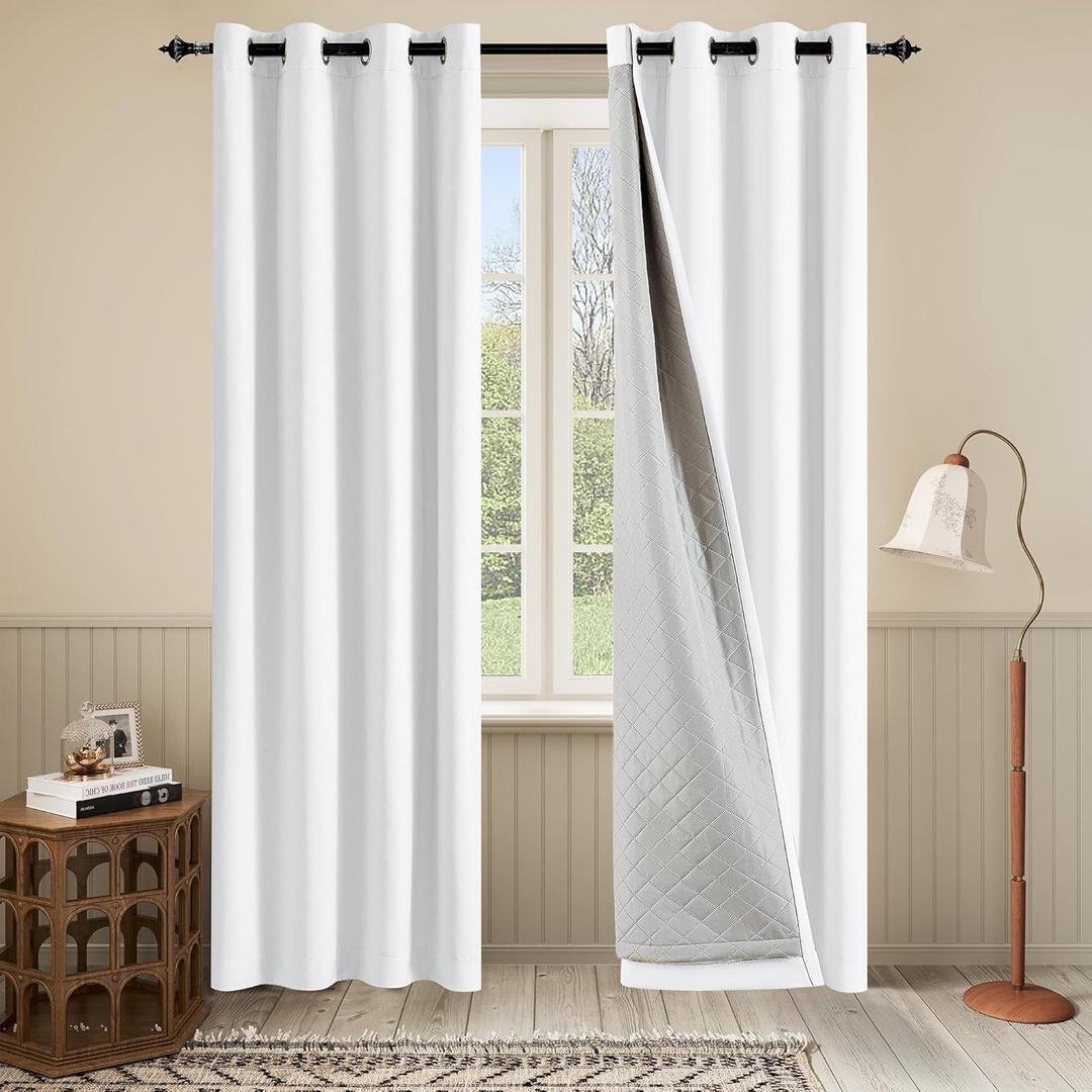 3 Layers Grommet White 100% Blackout Curtains Thermal Insulation Soundproof Curtains for Bedroom Living Room 1 Panel 50x120 Inch