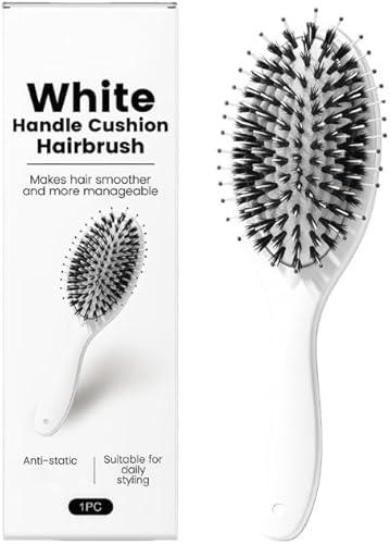 Boar Bristle Hair Brush - Viral World-Famous 5x Sold Out Paddle Brush - Smoother, Stronger, Shinier Hair with Nylon Bristles and Microsphere Massaging Tips, Curly Hair Brush (White)