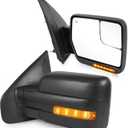 JDMSPEED Pair Driver & Passenger Side Tow Mirrors Compatible with 2004-2014 Ford F-150 with Heated Power Glass Manual Folding Turn Signal Puddle Light(Black)