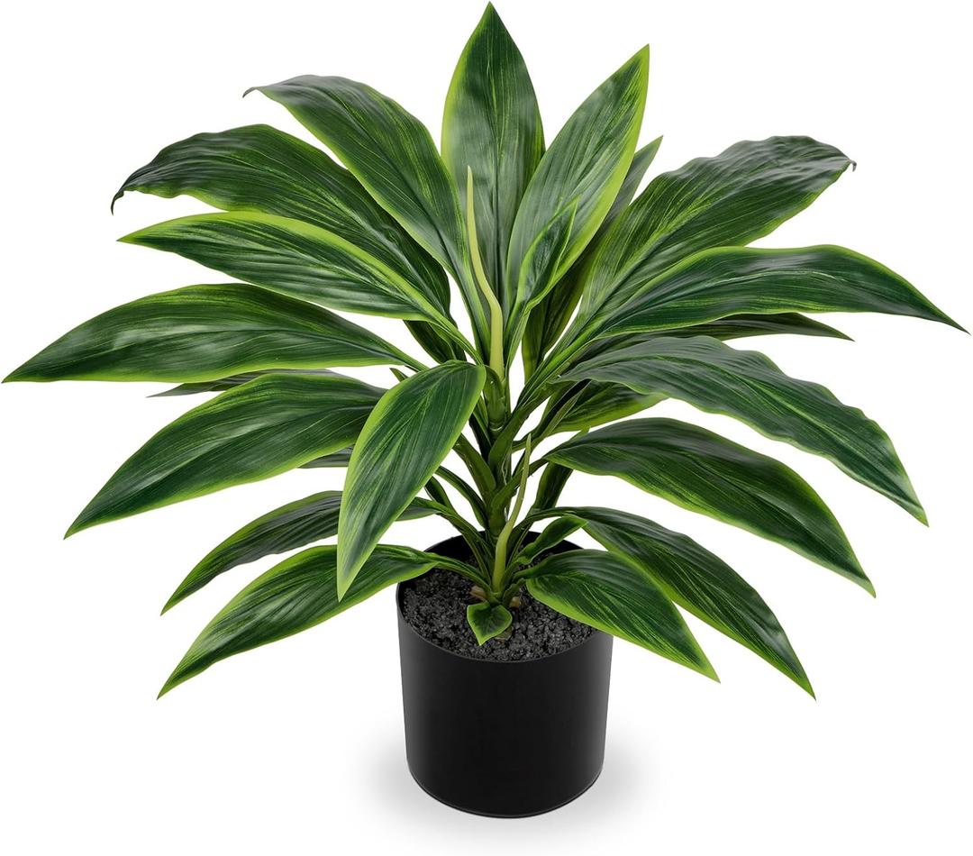 Oairse Artificial Plants Indoor with Pot, 18.1" Fake Potted Plants Medium Artificial Dracaena Plant in Black Pot Faux Tropical Plants for Bathroom Living Room Office Desk Shelf Decor (Green)