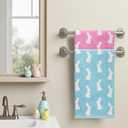 Preboun 2 Pcs Easter Hand Towels Easter Bunny Bathroom Towels Cotton Soft Absorbent Bathroom Kitchen Decoration for Drying, Cleaning, Cooking, 13.7 x 29.5inch