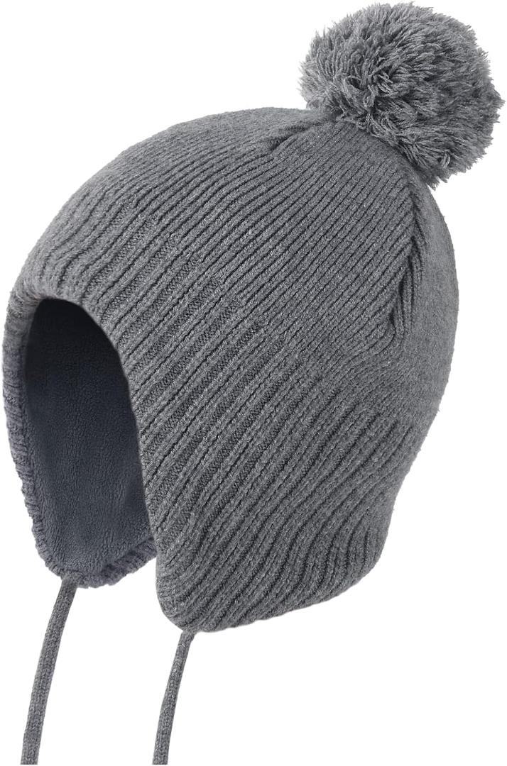 Toddler Winter Hat Baby Beanie with Earflap Fleece Lined Warm Soft Winter Hats for Girls Boys (2-6 Years, Grey)