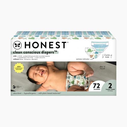 The Honest Company Clean Conscious Diapers for Delicate Skin | Up to 100% Leakproof | Hypoallergenic, Fragrance Free | Gender Neutral | Club Box, Size 2 (12-18 lbs), 72 Count 