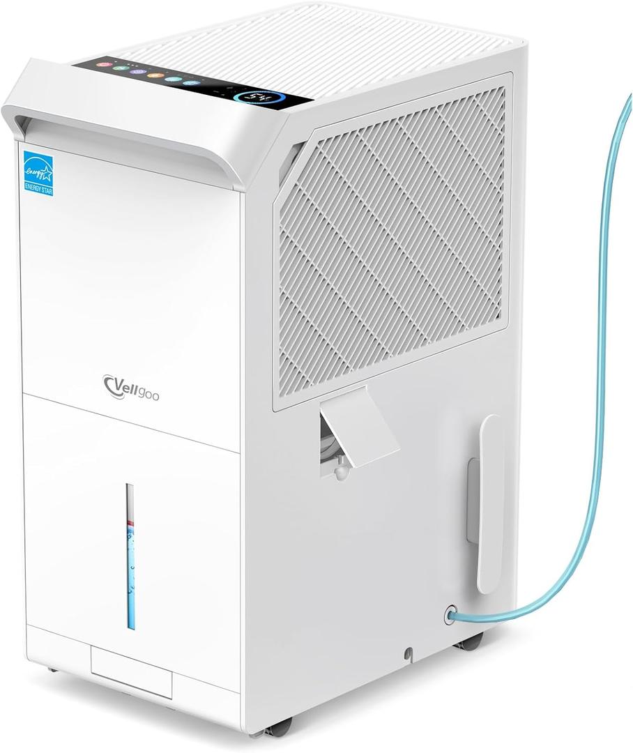 5,000 Sq.Ft Most Efficient Energy Star 2024 Dehumidifier with Pump,Vellgoo Max 120 Pint/D Compressor Dehumidifier For Basement With Drain Hose, Smart Humidity Control (White)
