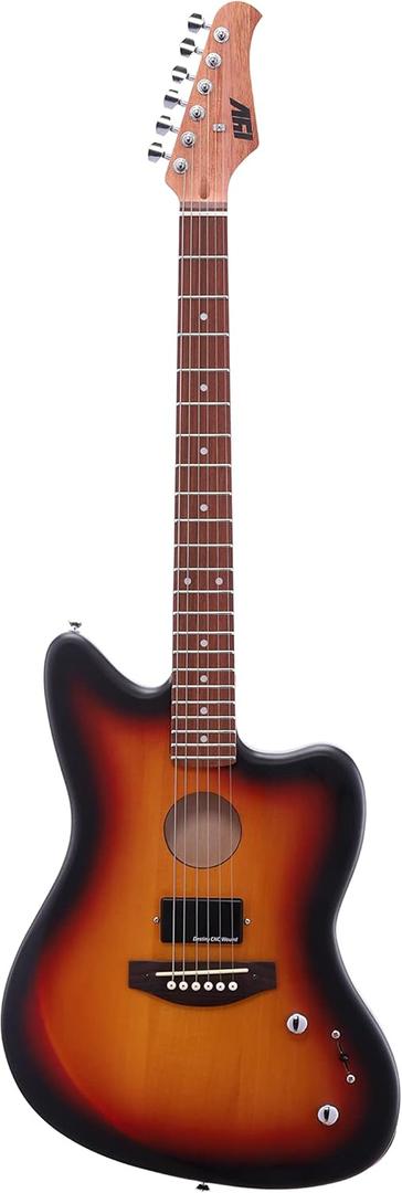 IYV 6 String IYV-IJGAP-200 Semi Hollow Electric Acoustic Guitar 3T Sunburst, Right, IJGAP-200