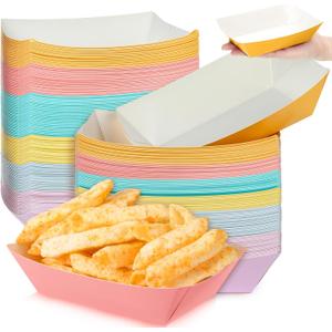 Lallisa 120 Pcs 2lb Colorful Paper Hot Dog Trays Disposable Nacho Trays Pastel Serving Food Boats Grease Resistant Paperboard Ice Cream Party Supplies for Summer Snack French Fries BBQ Picnic