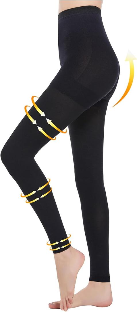 Medical Compression Tights Women, 20-30 mmHg Graduated Compression Pantyhose Men, Footless Compression Stockings, High Waist Compression Leggings, Support Hose for Varicose Veins, Edema, Dvt, Black