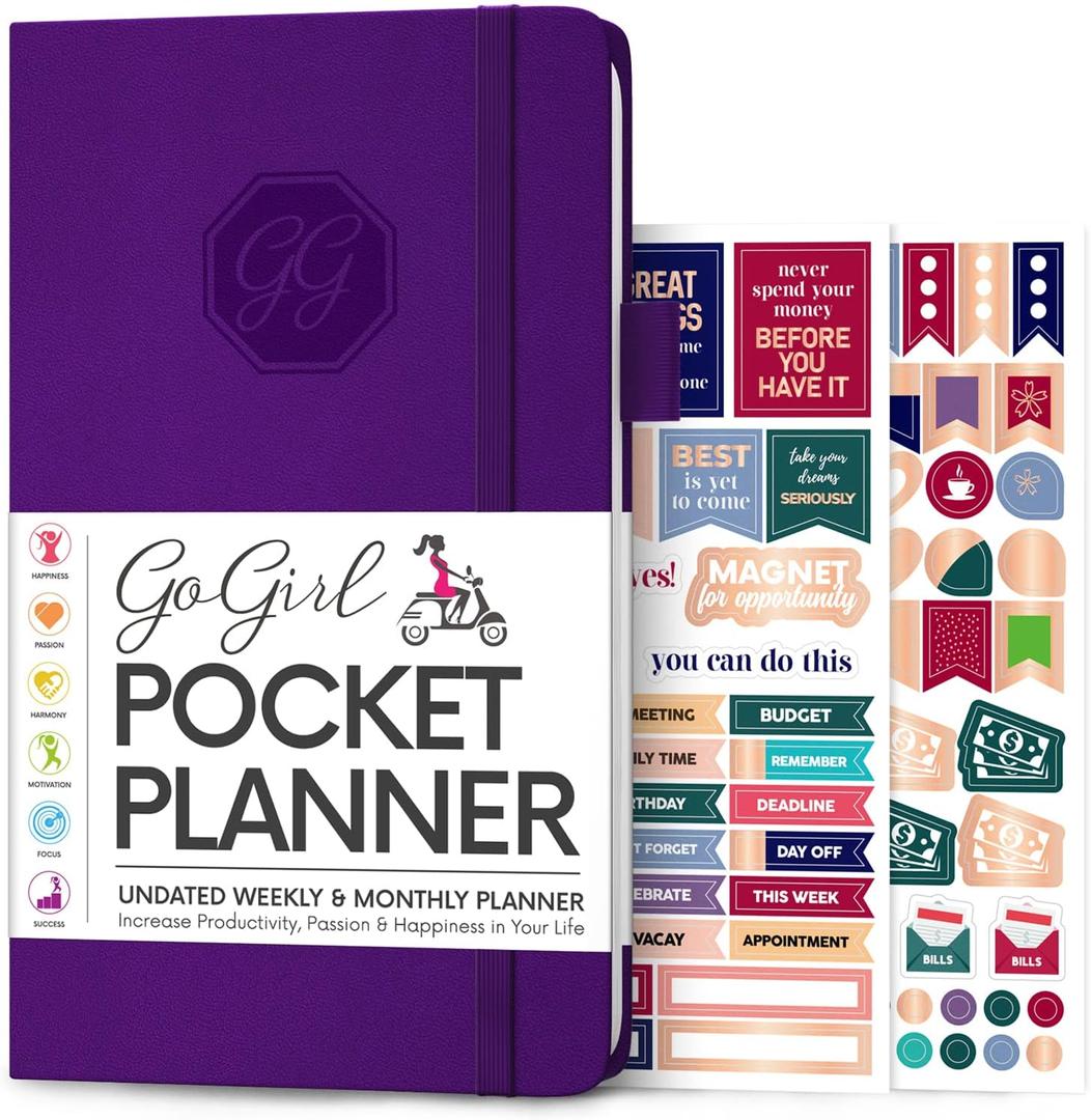 GoGirl Planner and Organizer for Women Pocket Weekly Planner, Goals Journal & Agenda for Time Management & Productivity (Purple)