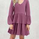 storeofbaby Girls Long Sleeve Dress Casual V Neck Loose Fit Flowy Swing Dresses 4-13 Years (XL)