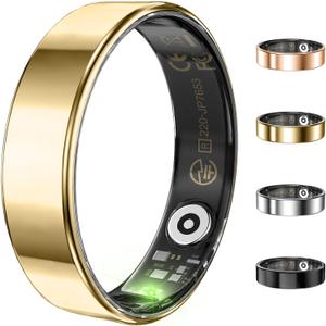 Fitness Tracker, Ultra-thin Smart Ring for Women Men,Health Activity Trackers,Fitness Ring with Sleep Tracker,Heart Rate Monitor,Step Counter,Calorie Pedometer,No Subscription,for iOS Android(Gold#10)