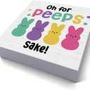 2 x HTBIG Funny Easter Bunny Decor Desk Decor Wooden Box Sign Easter Decorations Gift Wood Block Plaque Box Sign for Home Farmhouse Kitchen Bathroom Shelf Table Decoration Oh for Peeps Shake