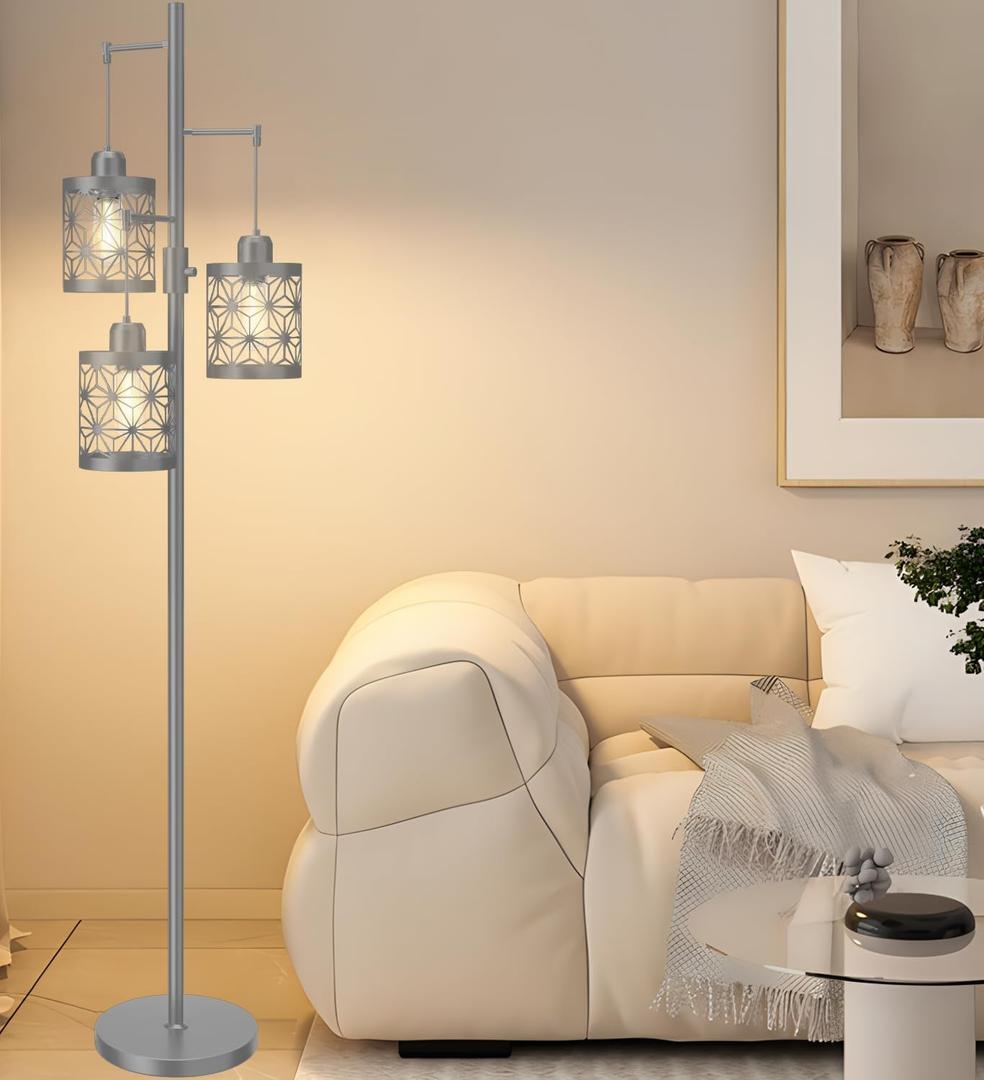 Modern Floor Lamp for Living Room & Bedroom - Standing Tall for Office (Silver)