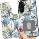 LETO for Samsung Galaxy A15 5G Wallet Case - Flip Folio Leather Kickstand - Credit Card Holder - Fashionable Flower Designs - Protective Phone Cover for Women and Girls - 6.5" - Coconut Trees