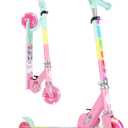 BELEEV V2 Scooters for Kids with Light-Up Wheels & Stem & Deck, 2 Wheel Folding Scooter for Girls Boys, 3 Adjustable Height, Non-Slip Pattern Deck, Lightweight Kick Scooter for Children Ages 3-12 (Pink)