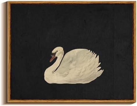 VIYYIEA Framed Wall Art for Living Room Vintage Swan Canvas Prints Easter Decor Gift, Grace Swan Art Painting Pictures Rustic Animals Bathroom Wall Decor, Farmhouse Home Decor, Bedroom, Office Decor, Art Zwaan