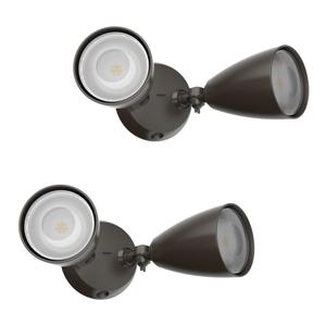 TIERONE Twin-Head LED Flood Light with Dusk to Dawn Photocell UL Listed Outdoor Security Lighting 120V Two Head Par Light with 2 PAR30 Bulbs(Each 12W 1080 Lumen 4000K) 1 Pack Dark Bronze