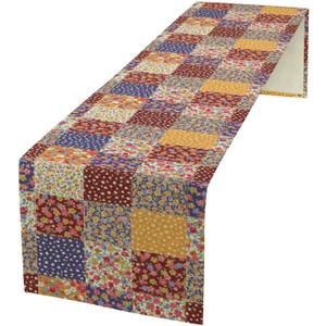 Patchwork Table Runner, Country Garden Fall Flowers Paisley Plaid Patchwork Pattern for Home Kitchen Table Decor Dining Coffee Room Party Decor 13x36in