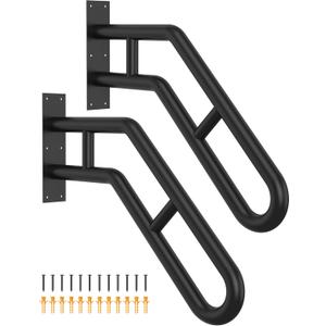 Wall Mount Handrail, Outdoor Grab Bar - 25.8" Bent Black Handrail (2-Pack) for Garage, Porch, Garden Stairs