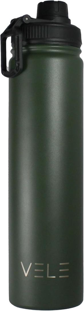 VELE Vacuum Insulated Water Bottle with Spout Lid  Stainless Steel Water Bottle  Leak Proof  Hot & Cold  Double Wall Vacuum Insulated (Navy Green, 25oz)