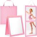 Foldable Backstage Mirror with Handle Leather Folding Hanging Mirror Rectangular for Travel Dance Bag Home Fitness Spa Gift for Dancers(Pink,33.5" L X 13.4" w)