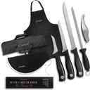 Iberico Ham Set with Ham Carving Knife, Boning Knife, Paring Knife, Knife Steel, Apron, Cover and Jamon Serrano Tongs - Slicing Knife for Meat Cutting - Chef Knife Set With Bag - Serrano Ham Knife, 36.5 cm