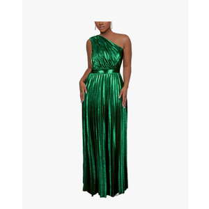 AOMEI Women's Luxury Metallic One Shoulder Sleeveless Elegant Pleated Long Dress, 3XL