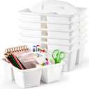 6 Pack Classroom Caddy with Handle Plastic Storage Caddy Organizer with 3 Compartments Desk Caddies Holder Portable Storage Bin for Pencil, Crayon, Marker, Home, Office, School Supplies(White)