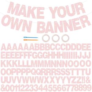 BEISHIDA 116 PCS A-Z DIY Letter Banner Kit Make Your Own Banner Including 111 Letters and Numbers 3 Rope and 2 Threading Device,Customized for Birthday Graduation Wedding Decor Light Pink