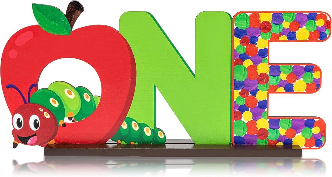PANTIDE Hungry Caterpillar One Letter Sign Wooden Table Centerpiece for Kids Summer Spring First Birthday Decoration Red Apple 1st Table Sign Party Supplies for Baby Shower Cake Smash Photo Props