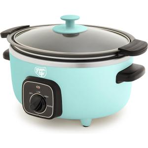 GreenLife 3.5QT Slow Cooker, PFAS-Free Non-Toxic Ceramic Nonstick Removable Interior Bowl, Programmable, Keep Warm, Stovetop & Oven Safe, Dishwasher Safe Crock, Glass Lid, Turquoise