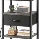 SUPERJARE Nightstand with Charging Station, Bed Side Table with Adjustable Fabric Drawer, Night Stand for Bedroom, 3-Tier Storage End Table, for Living Room, Charcoal Gray (M (11.8"D x 15.7"W x 23.4"H))