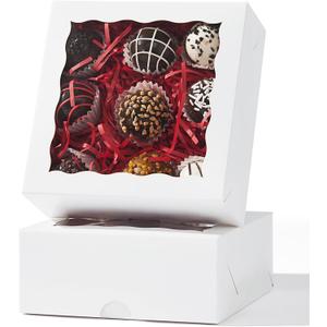 RomanticBaking 20PCS 6x6x2.5 Inches Elegant Bakery Boxes with Window,Ideal for Cookies,Chocolate Covered Strawberries, Cakes, Macarons, Truffles,and More,Easy to Assemble, Transparent Window,