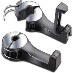 Car Headrest Hook with Phone Holder, Universal 360 Rotation Headrest Hooks for Purses and Bags (Silver)