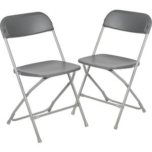Flash Furniture Hercules Series Plastic Folding Chair - Grey - 2 Pack 650LB Weight Capacity Comfortable Event Chair-Lightweight Folding Chair, Set of 2