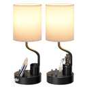 Bedside Table Lamps for Bedroom Set of 2 - Nightstand Light with AC Outlet and USB A & C for Charging, 3 Color Temperatures, Study Desk Lamp with Pen Holder & Phone Stand for Living Room/Dorm/Office
