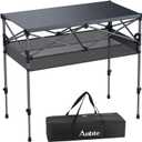 Anbte 34.2 Tall Camping Table Foldable, 2 Adjustable Height Large Roll Up Camping Table Support 264lbs with Storage Basket and Bag, Waterproof, for Travel BBQ Outdoor Patio, 39.4 x 19.7, Black
