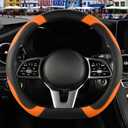 Binsheo Microfiber Leather D Shaped Steering Wheel Cover, Breathable, Anti Slip, 13.5 inch to 14 inch, Black with Orange