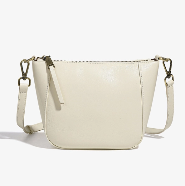 Women's White Leather Zipper Shoulder Mini Bags, 18cmX17cmX7cm / 7.1"X6.7"X2.8", White