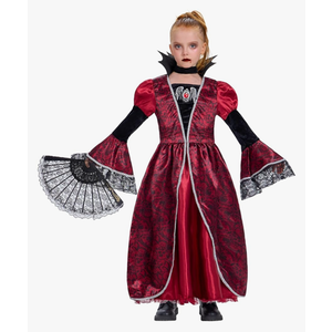 IKALI Girls Vampire Costume Outfit, Kids Princess Fancy Dress Up Gown for Halloween Party 10-12Y