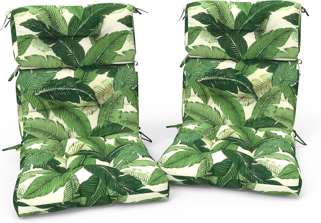 Outdoor High Back Patio Chair Cushions, Tufted Rocking Chair Cushions, Adirondack Cushions for Garden Porch Home Office Chairs Use, 44 x 22 x 4, 2 Pack, Swaying Palms Green