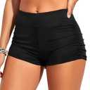 Tempt Me Women's Swim Shorts High Waisted Swimsuit Shorts Black Adjustable Ruched Side Boyshorts Tummy Control Bathing Suit Bottom XS