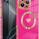 OOK Magnetic Case for iPhone 16 Pro Max 6.9 Inch [Wireless Charging Compatible] Soft TPU Heart Design Phone Cover with Screen Protector Shockproof Protection Slim Case for Women - Hot Pink