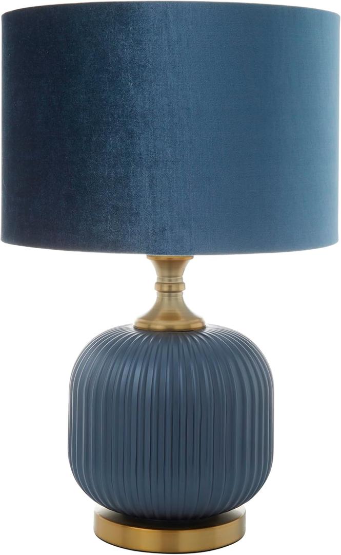 Deco 79 Fabric Room Table Lamp Ribbed Accent Lamp with Velvet Shade and Gold Accents, Lamp 13" x 13" x 20", Blue