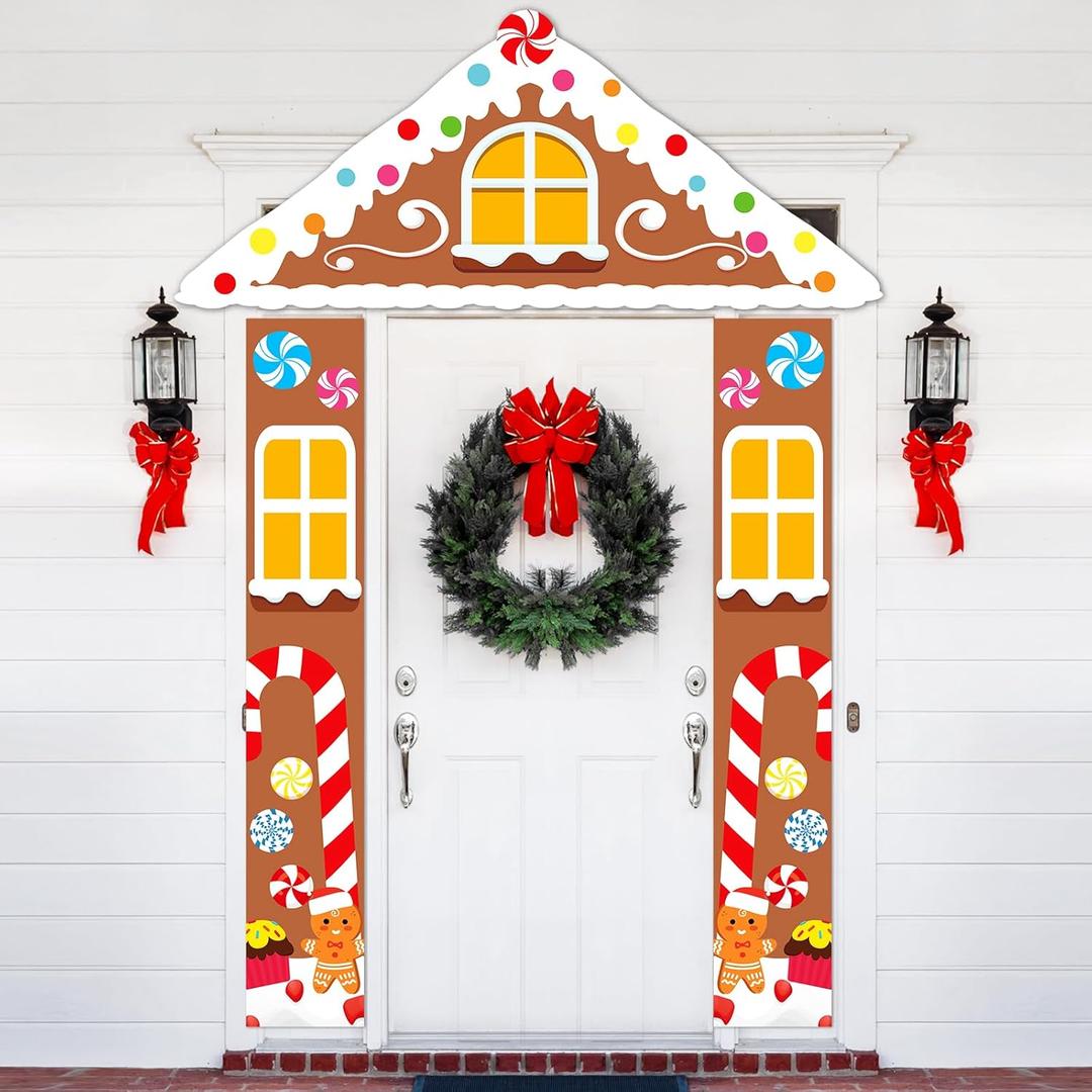 Christmas Gingerbread Party Porch Banner for Classroom Christmas Party Door Decoration Xmas Gingerbread Man House Door Cover Hanging Supplies Winter Gingerbread Backdrop for Holiday Party Supplies