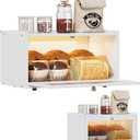 Trironsun Bamboo Bread Box with Led Light for Kitchen Counter Large Capacity Bread Storage Container Kitchen Countertop Organizer with Window Bread Holder (Whiite)
