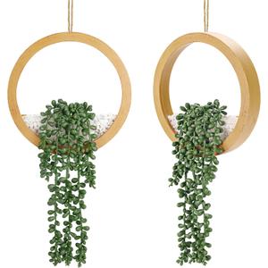 Der Rose 2 Pack Boho Wall Decor Fake Plants 15" Hanging Artificial Succulents Plants for Bohemian Living Room Bathroom Accessories